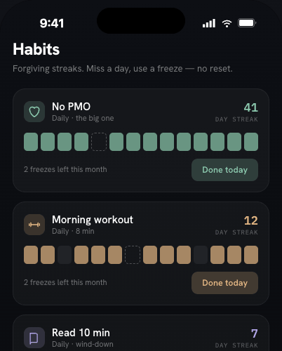 Habits screen in the Lyf OS app